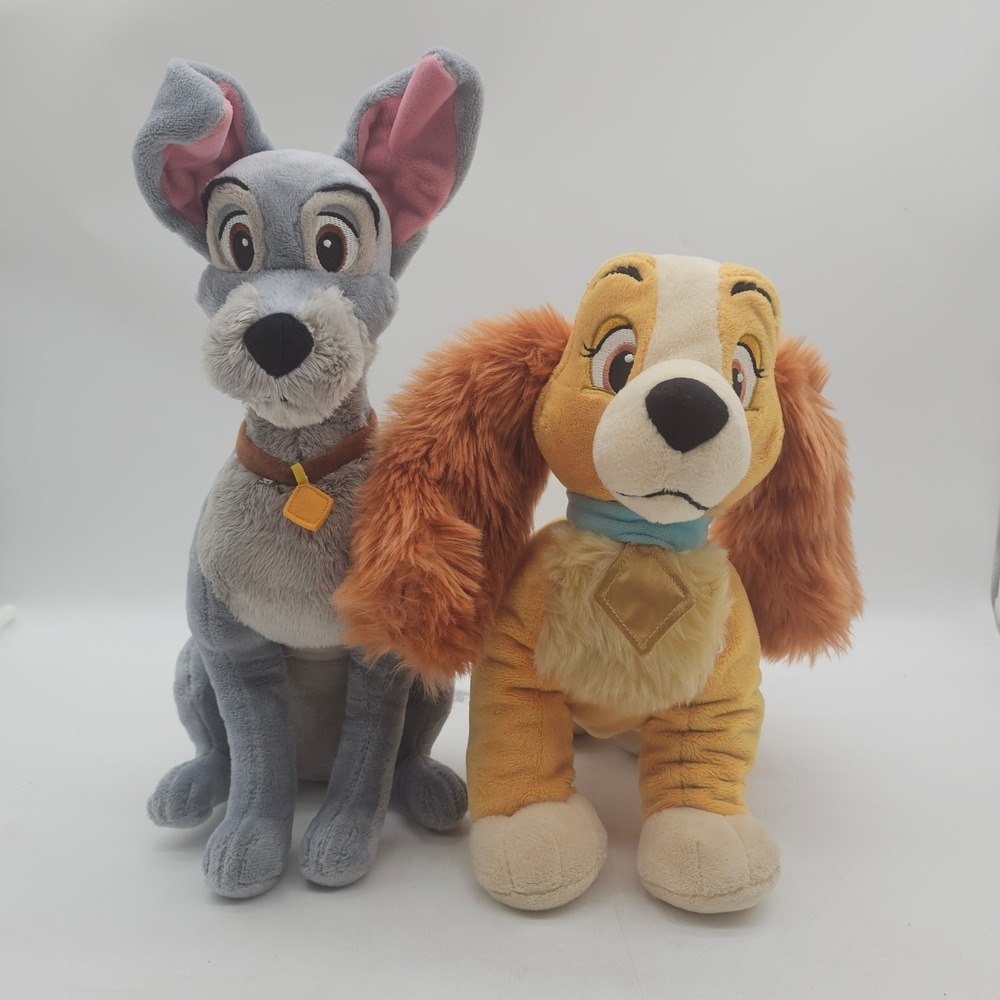 Dog Lady & the Tramp LG 14"-16" stuffed plush girl boy Disney Store Dog Pair